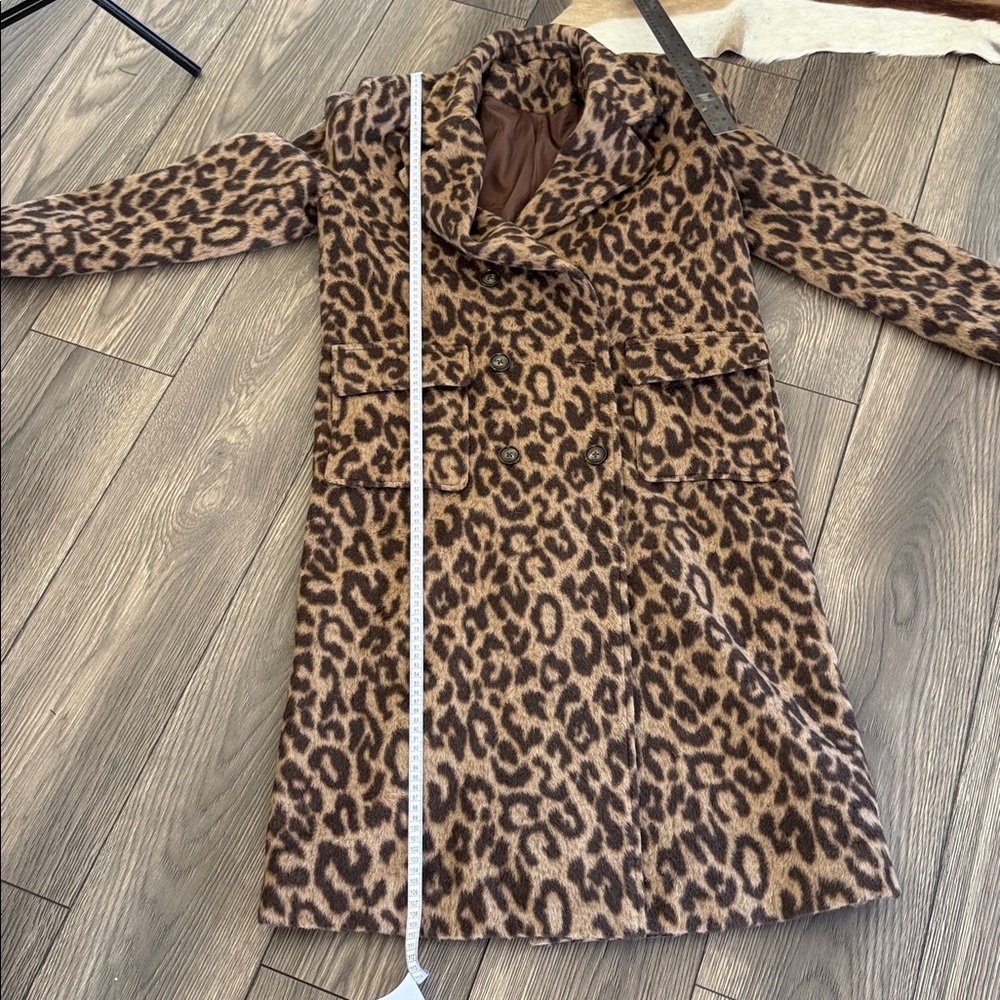 Leopard Print Long Coat structured shoulders Vtg - image 13